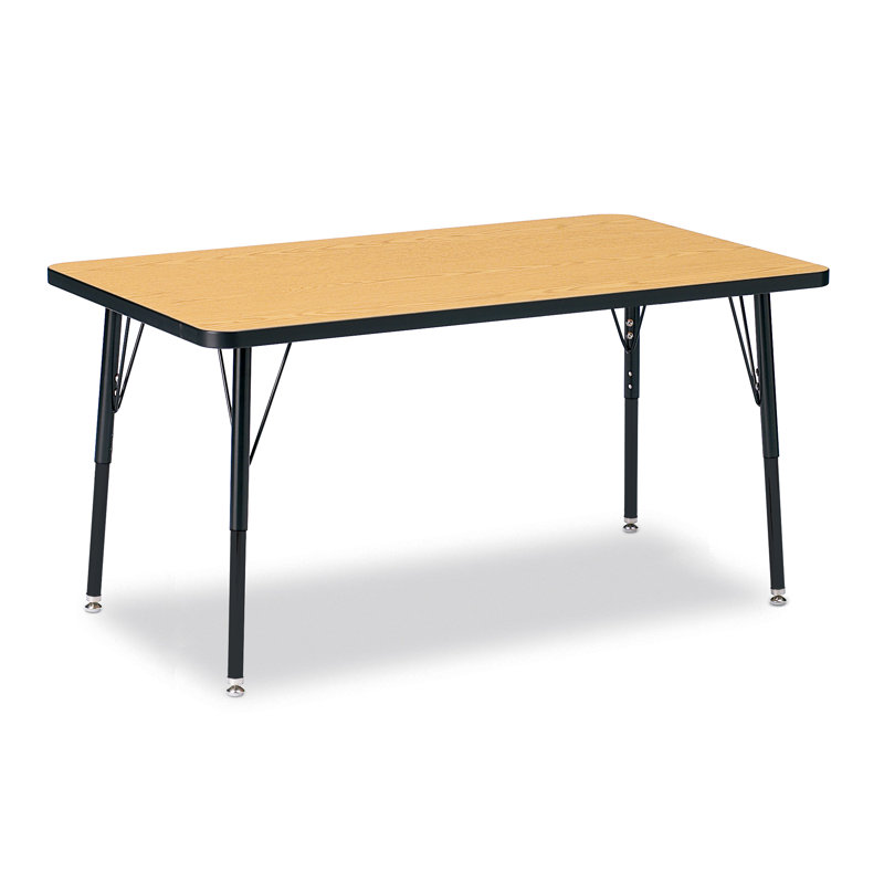 Oak and Black Adjustable Rectangle Activity Table with Steel Legs