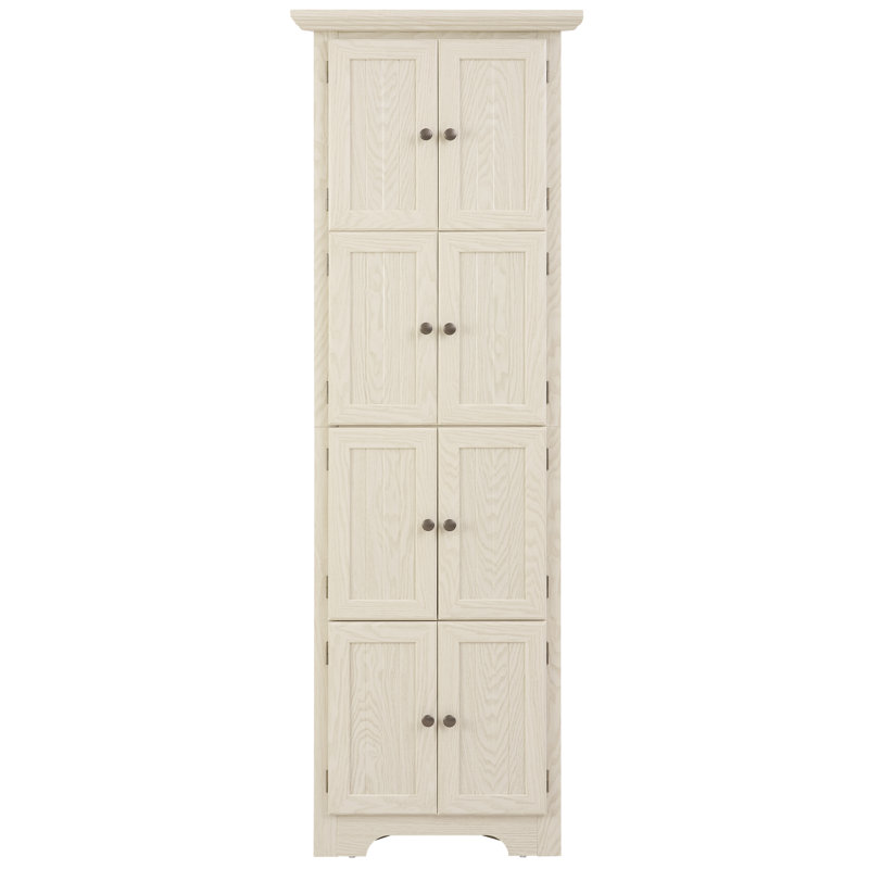 72" Farmhouse Corner Tall Kitchen Pantry Storage Cabinet With 8 Doors And Shelves, White