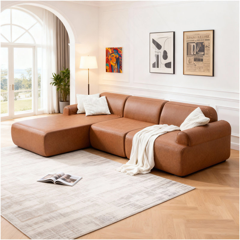 Canapé modulaire 105 po, canapé désossé, canapé compressé, amovible et lavable, housse de canapé remplaçable, tissu d'ameublement texturé tissé moderne, conception convertible en forme de L pour le salon