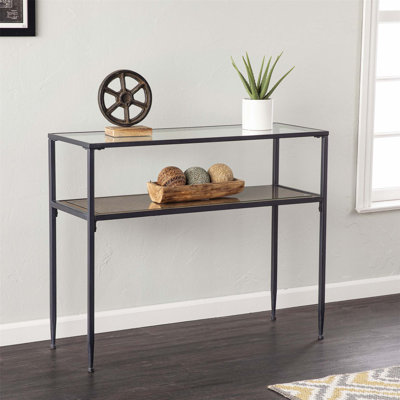 Sleek Glass-Top Console Table with Durable Metal Frame, for Modern Entryways and Living Rooms. by Ivy Bronx