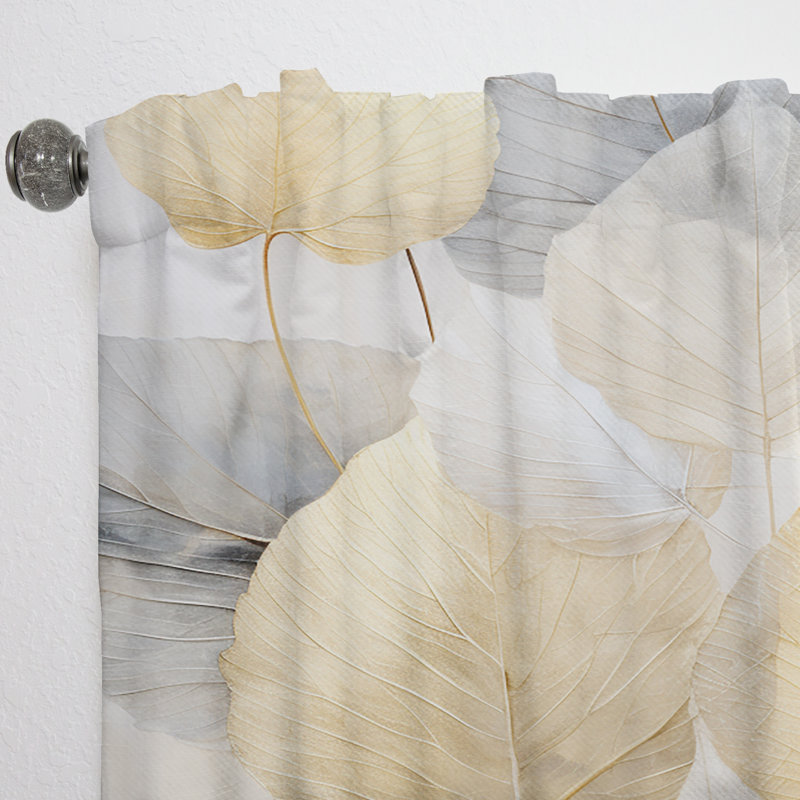 Gold Minimalism Leaves Collage - Leaves Curtain - Room Darkening Floral Curtain - 1 Panels, 52" W x 90" L