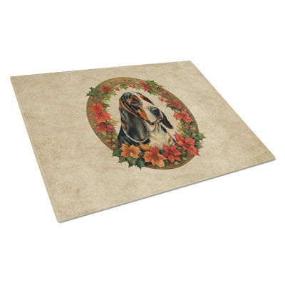 Basset Hound Christmas Flowers Glass Cutting Board