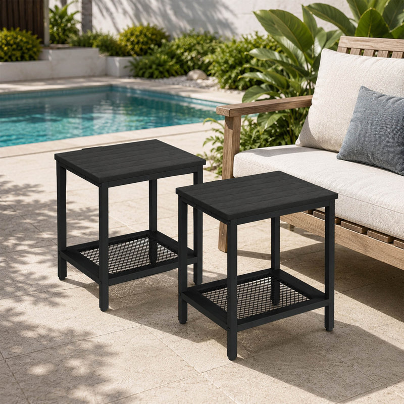 Ensemble de 2 tables d'appoint extérieures à 2 niveaux, table de patio décorative avec tablette