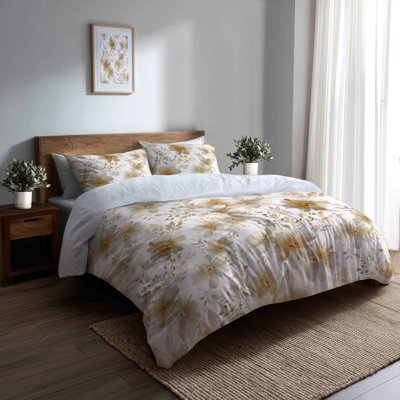 Floral 3 Pcs Duvet Cover Set - Country Farmhouse Beige Whisper Duvet Cover Set