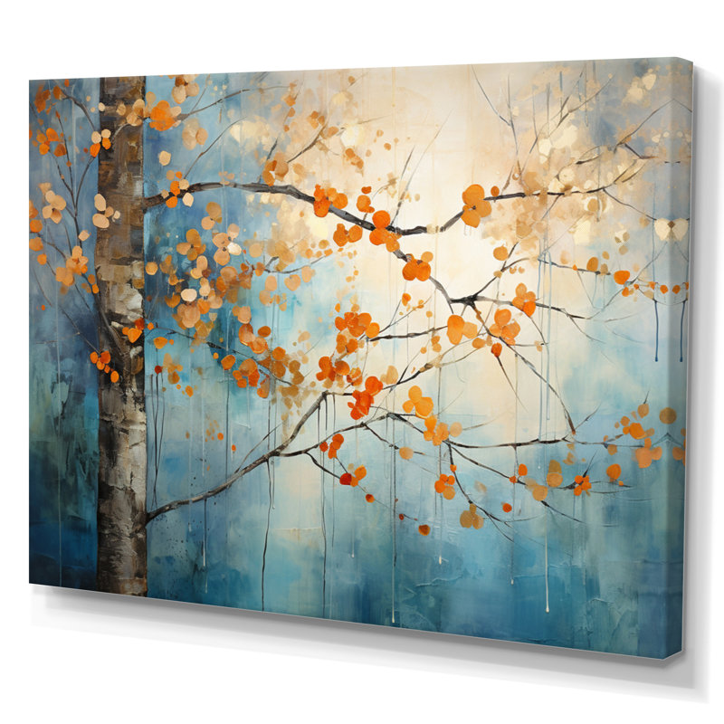Érable orange sarcelle brillant, braises II - Art mural érable, H 30 po x l 40 po, Reproduction avec cadre flottant, Maple