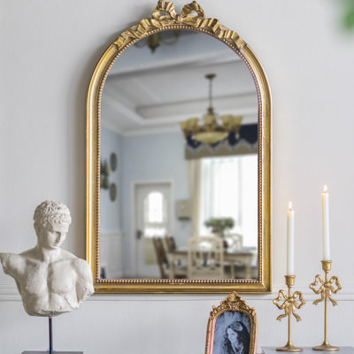 Arched Wall Mirror with Ornate Gold Frame