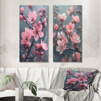 Ensemble de 2 pièces monochromes de fleurs de cerisier gris dans le vent I - Fleurs de cerisier
