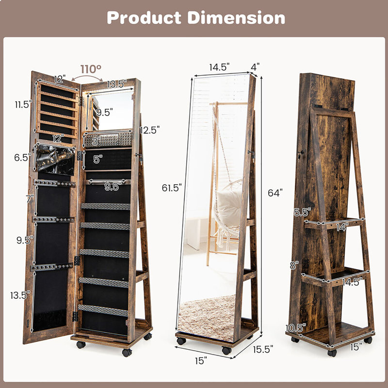 Armoire à bijoux verrouillable 64 po Latitude, Café