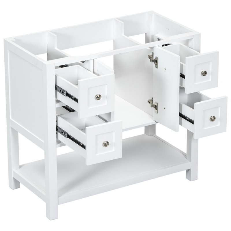 36" Freestanding Bathroom Cabinet, Solid Wood & , 4 Drawers Function, Space Optimized Adjustable Hinges, Space, White