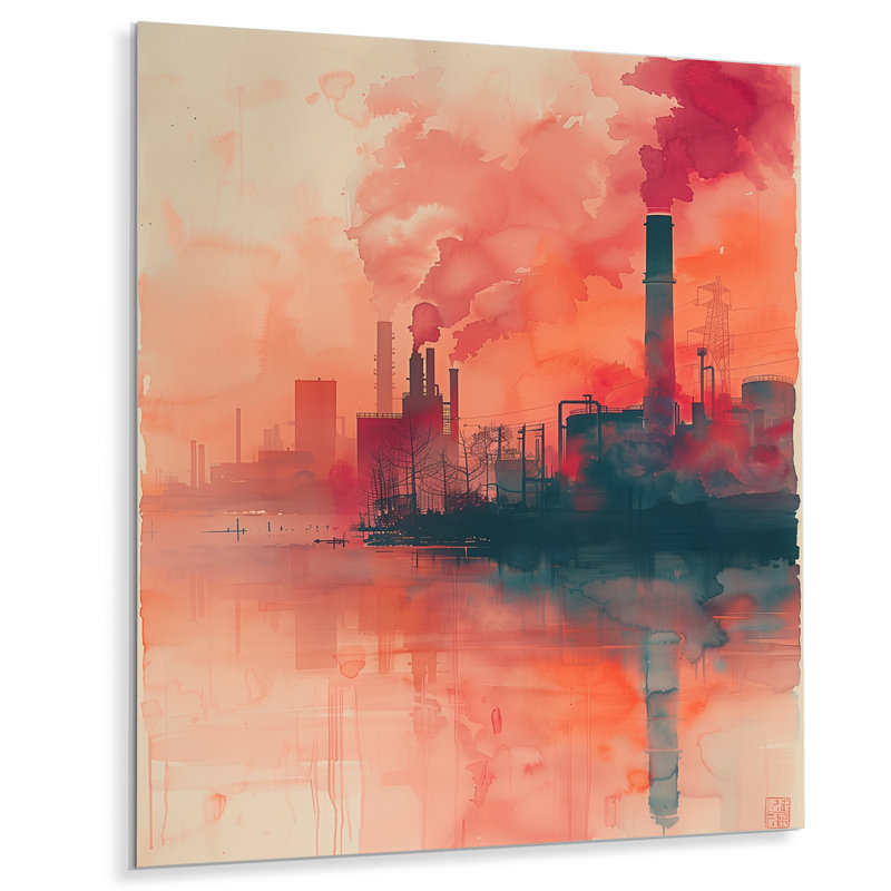 Red Orange Electric Dreams Power Plant - Power Plants, art mural, Métal métal, H 34 po x l 44 po