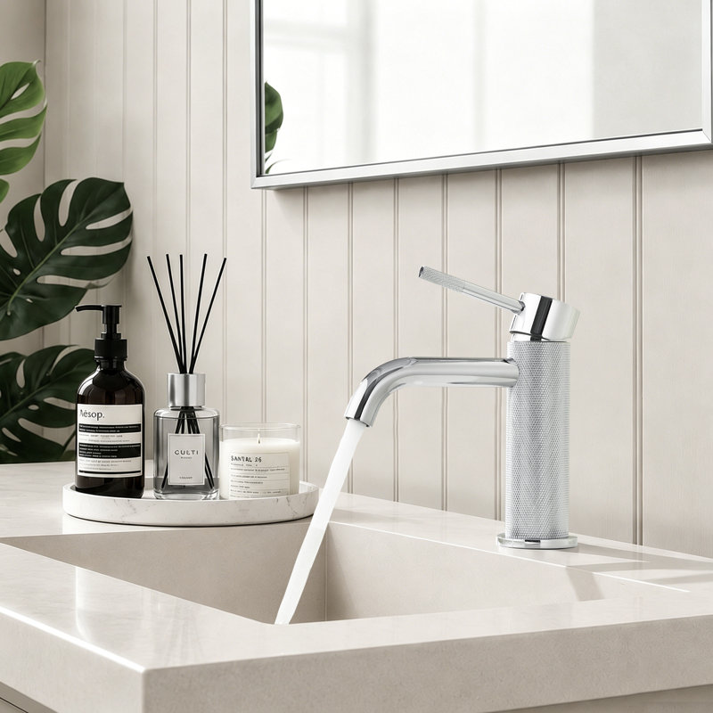 Robinet de lavabo de salle de bain à poignée simple avec drain escamotable, robinet de lavabo monotrou à fixation sur le comptoir