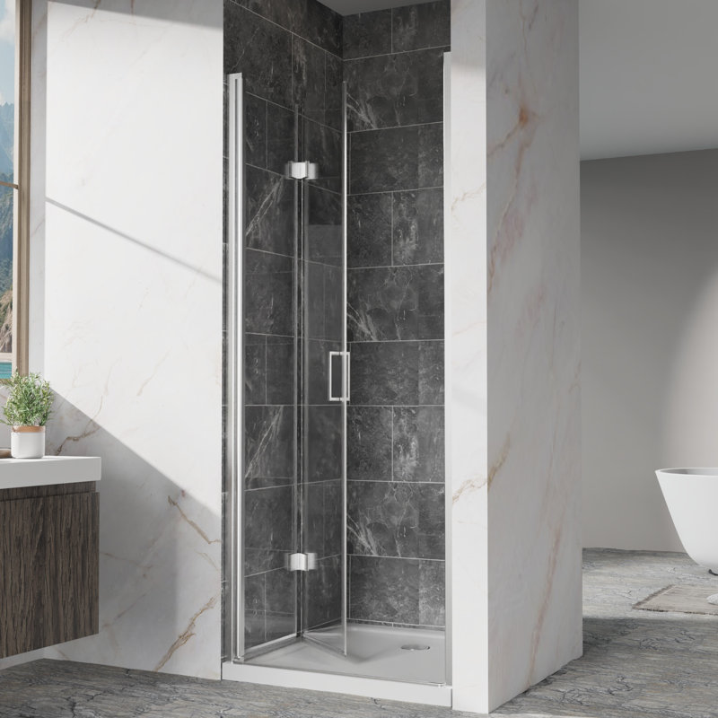 30 - 31 In. W X 72 H Pivot Bi Fold Glass Shower Door With Zinc Alloy Hinges, 180° System, Water Proof Design 30" 72" Finish, Handles And 30mm Adjustment, Smooth Opening Closing