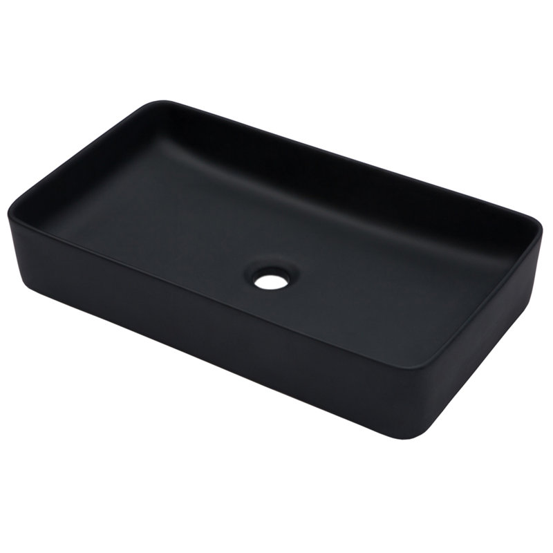 24"X13.5" Black Ceramic Rectangular Vessel Bathroom Sink