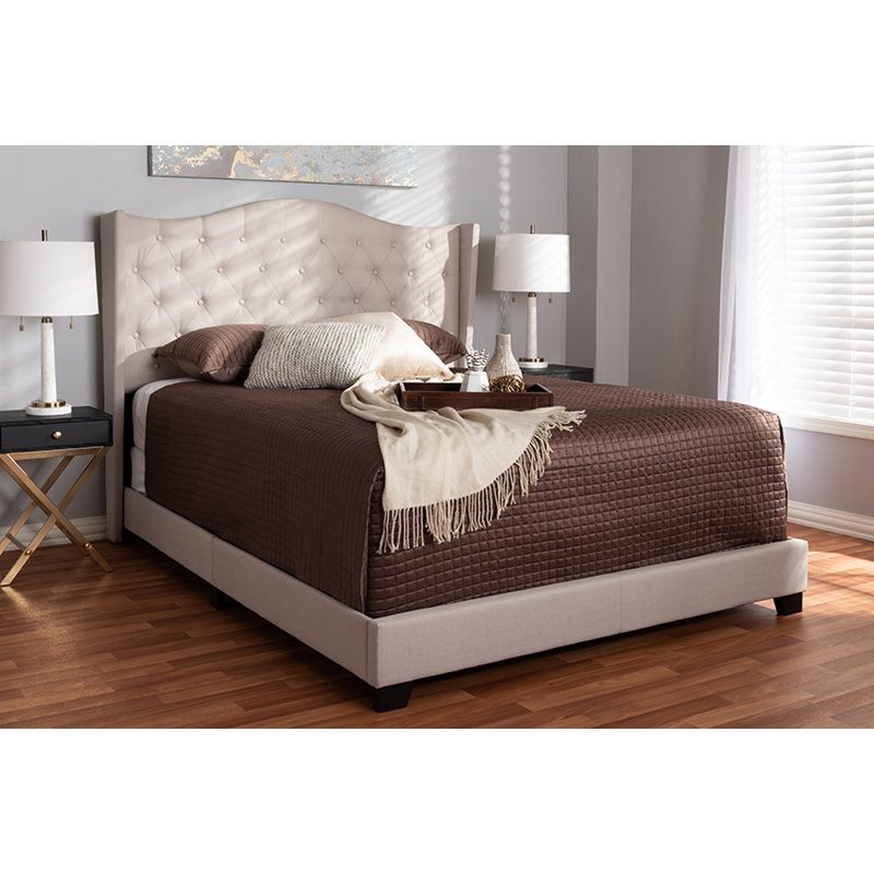 Lit tapissier capitonné standard Aghanliss, Beige, Très grand