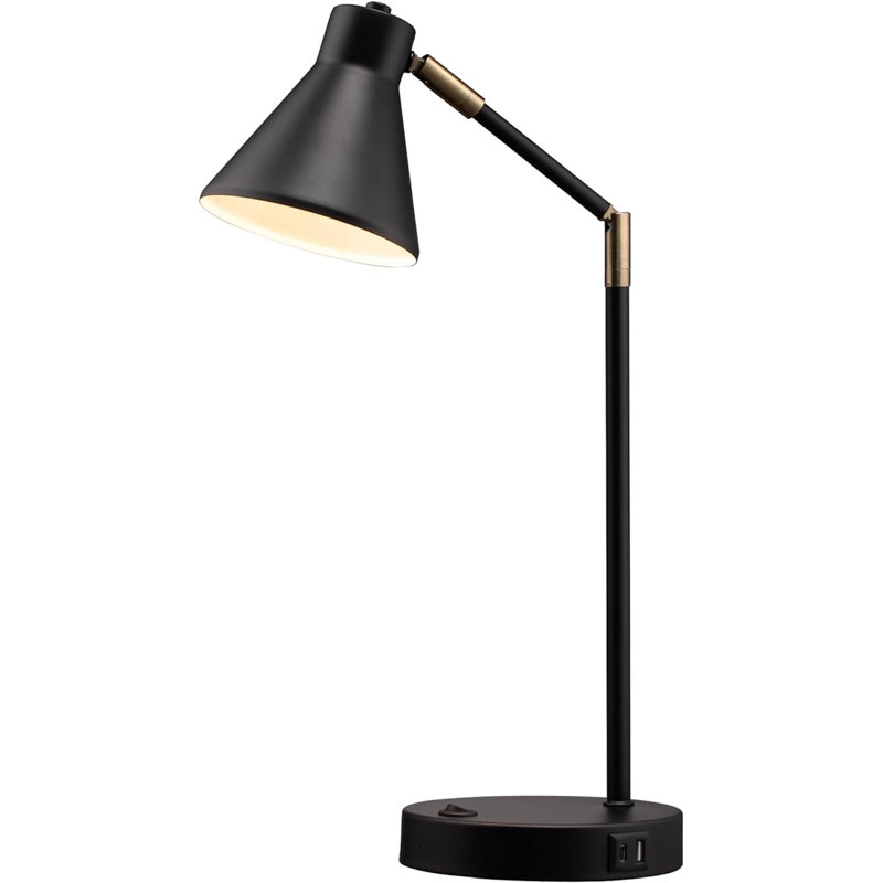 Lampe de bureau à DEL avec deux ports de charge USB, Noir, noir, noir, noir