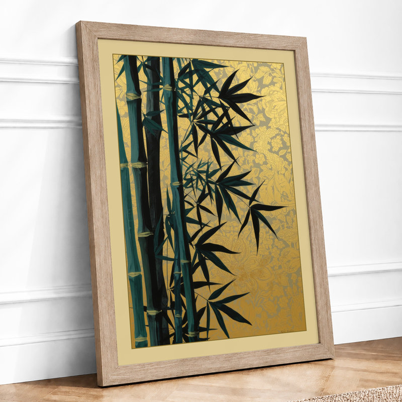 Bamboo in Gold Japandi - Framed Print, A3 - 42.0 x 29.7 cm, Oak