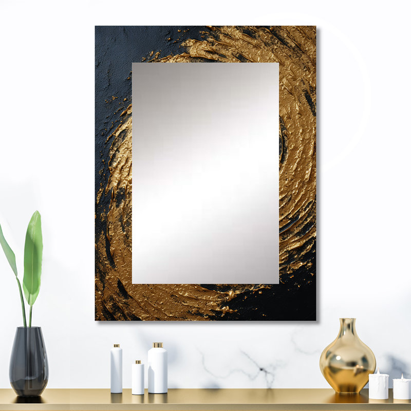 Or et noir abstrait spirale smph - miroir abstrait en spirale, miroir mural doré unique, impression d'art en métal