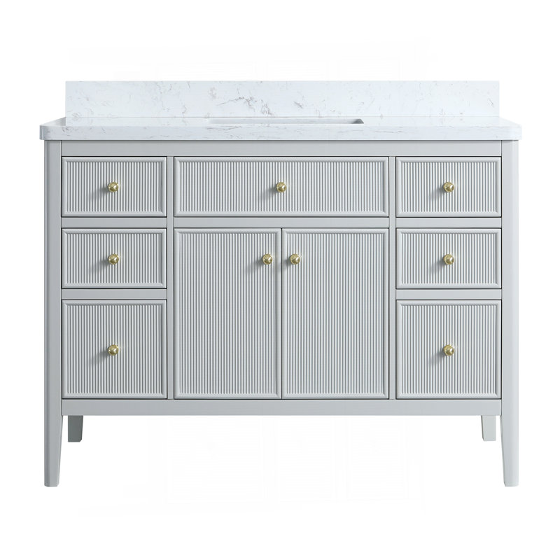 Ensemble de meuble-lavabo autoportant 48 po entièrement assemblé en bois massif avec plateau en marbre d'ingénierie entièrement assemblé