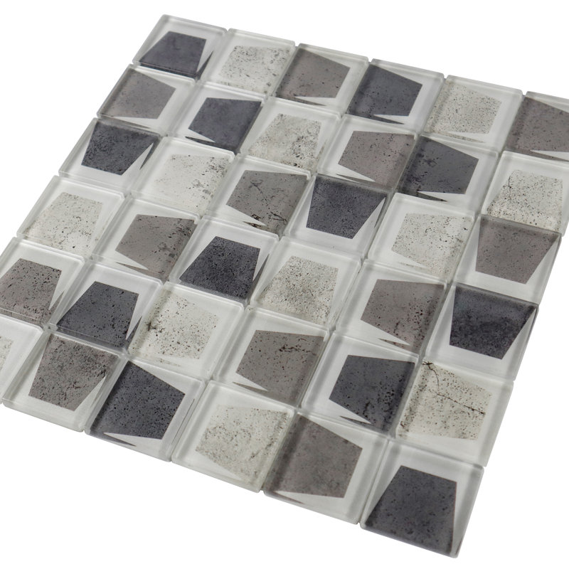 Taourirt 12" x 12" Beveled Glass Grid Mosaic Wall Tile, Gray