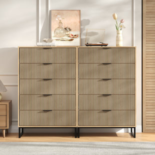 2 Pieces Bedroom Set,Tall Drawer Dresser and Accent Chest with Storage Cabinet