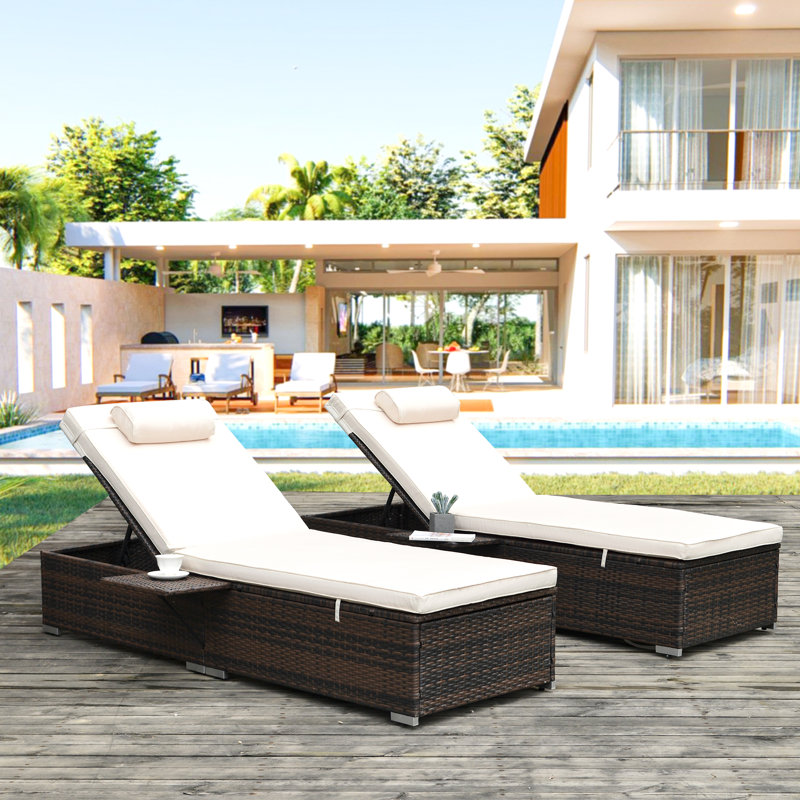 Chaise longue inclinable longue avec coussins, Beige