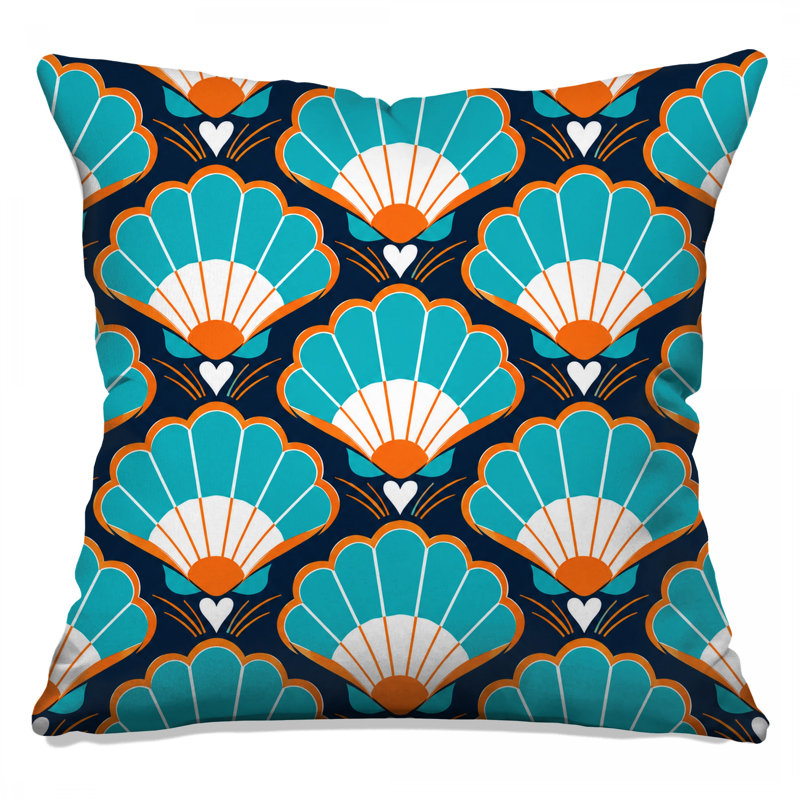 Blue Orange Shell Pattern Double Sided Throw Pillows, 20 x 20 inches