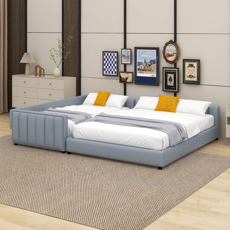 Grand lit rembourré pour mère et enfant, Gris