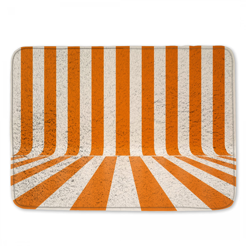 Tapis de bain orange à rayures verticales blanc, 34in W x 21in L