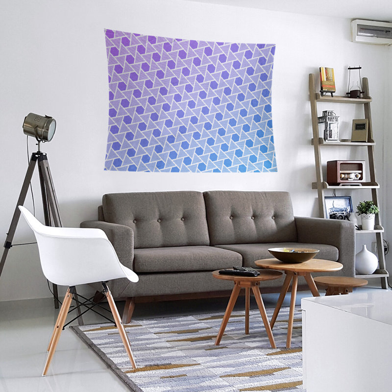 Tapisserie murale hexagonales et triangles, H 27,5 po x l 37,5 po, Mauve / Bleu