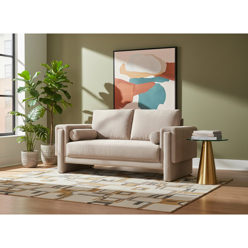 Ivanio Upholstered 65'' Loveseat, Beige Chenille Fabric