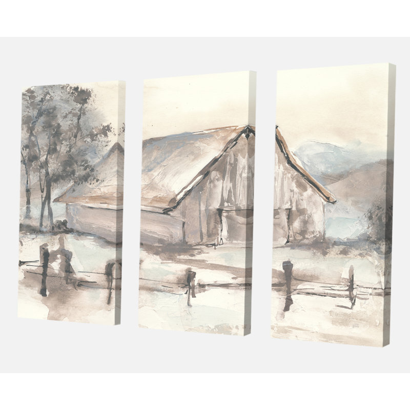 « campagne grange gray vii », reproduction d’image multi-pièces sur toile tendue, H 32 po x l 48 po x P 1 po