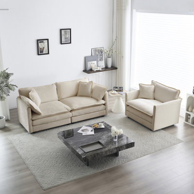 Ensemble de 2 chaises et chaise en chenille beige, base en bois, rembourrage en éponge confortable, rembourrage respirant et intérieur doux pour créer une belle maison