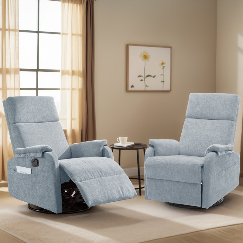 KORSER Recliner Chair, Small Recliner For Small Space,  Manual Recliner With Side Pocket , Recliners For Living Room, Blue