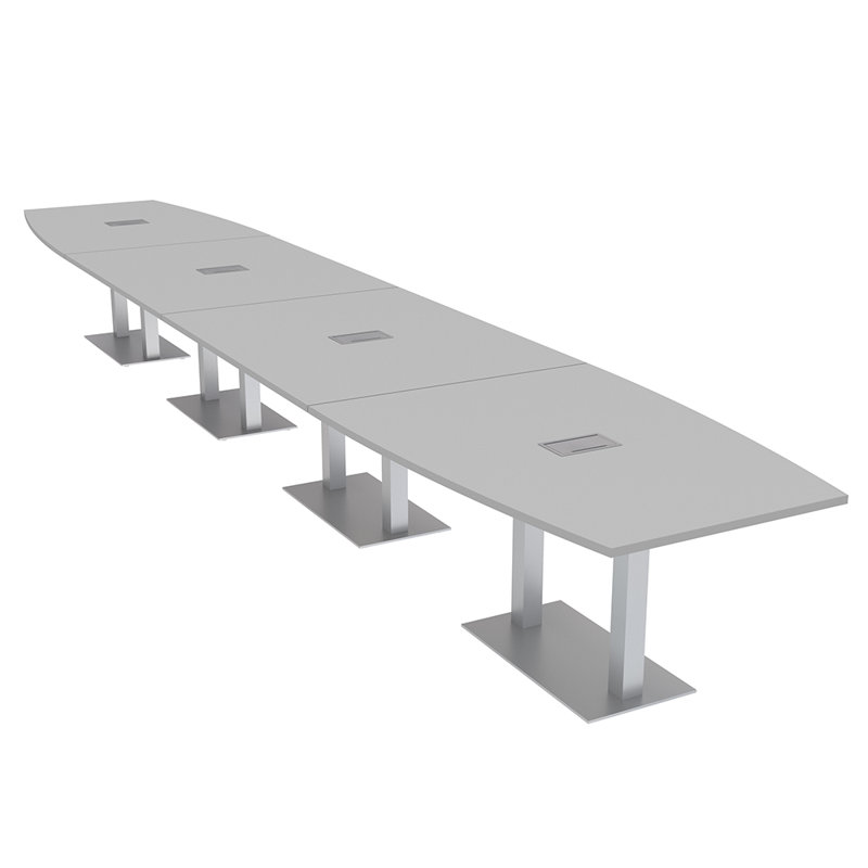 Table de conférence en forme de bateau avec base en métal double | Unité électrique, L 240 po x l 48 po, Brouillard gris