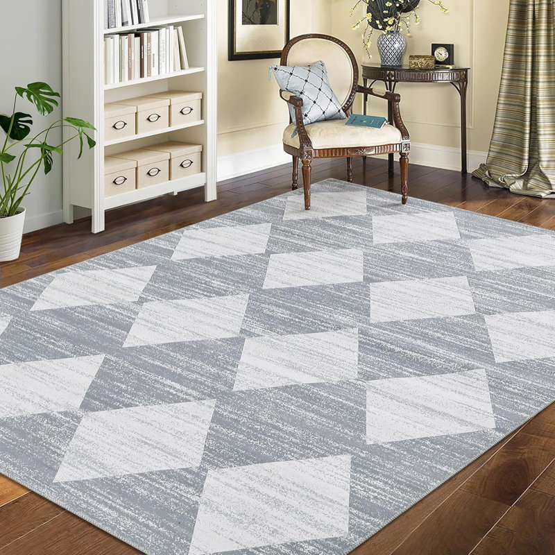 Washable Runner Rug, Modern Checkered, Non-Slip, Soft Carpet for Hallway, Kitchen, Bathroom, Black, Rectangle 5' x 7'