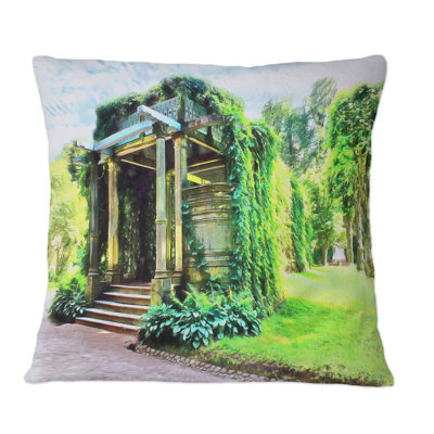 Pergola Overgrown With Green - Vintage Printed Throw Pillow