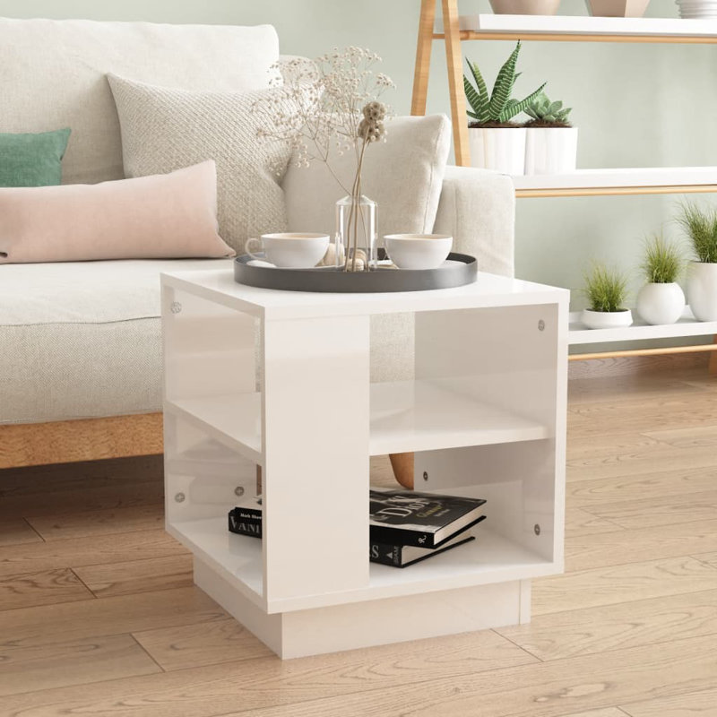 Table de bout en verre avec rangement, Blanc, 15,7 po x 15,7 po x 16,9 po
