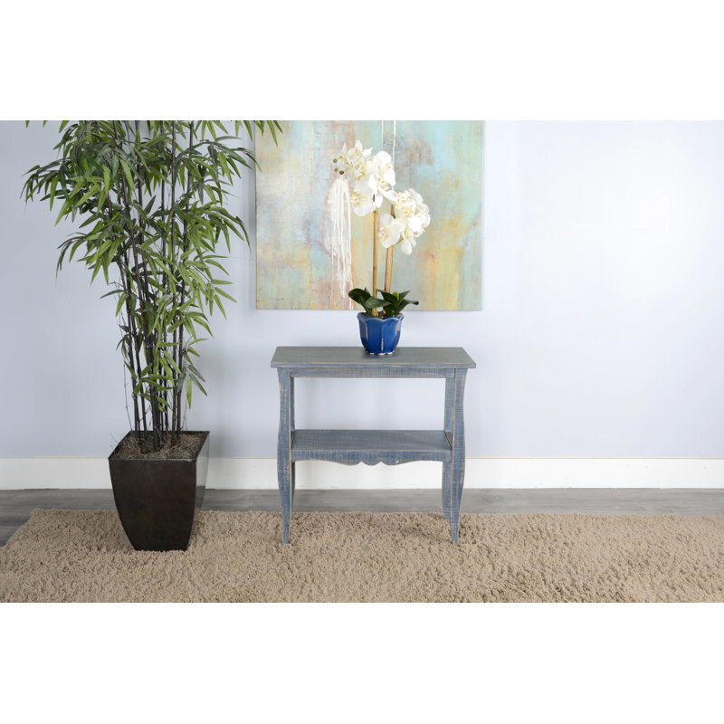 Table de bout en bois massif Komor, Bleu océan, H 28 po x l 28 po x P 11 po
