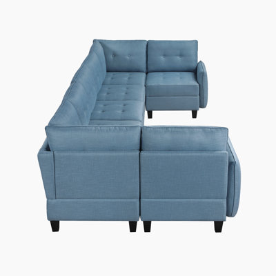 Hultgren 138" Modern & Contemporary 7-Piece Sectional Sofa - Textured Upholstery Sectional Sofa, Hidden Storage, Button-tufted details