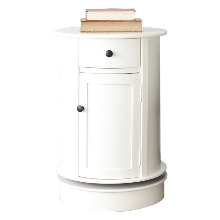Chaim Solid Wood Tree Stump End Table, Distressed Cream