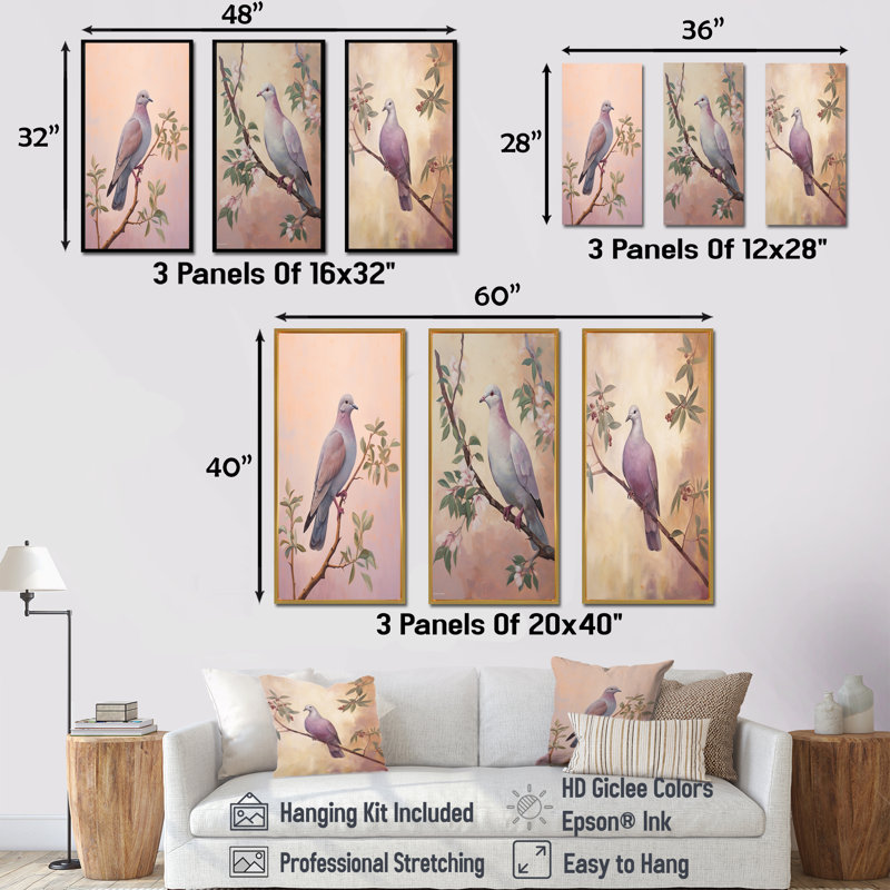 Ensemble de 4 décorations murales Dove, H 40 po x l 60 po, Cadre flottant blanc