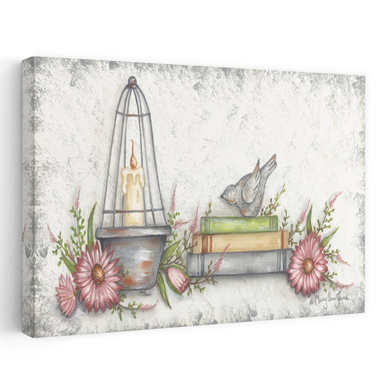 Jolie fleur de printemps, oiseau contemporain, H 36 po x l 24 po