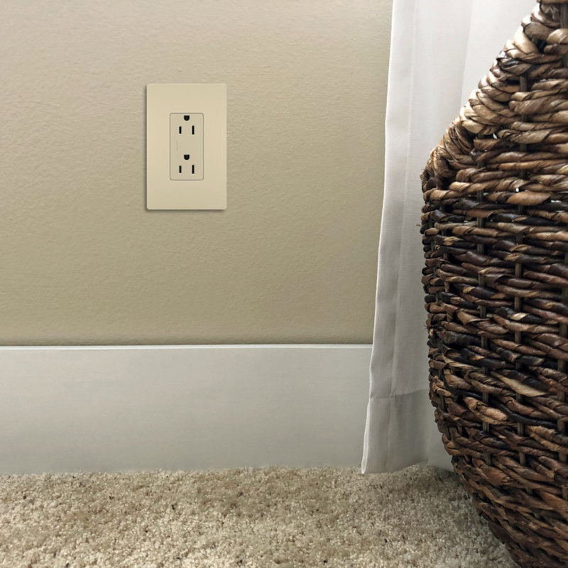 Ivory Tamper Resistant Decorator Duplex Outlet with Wall Plate