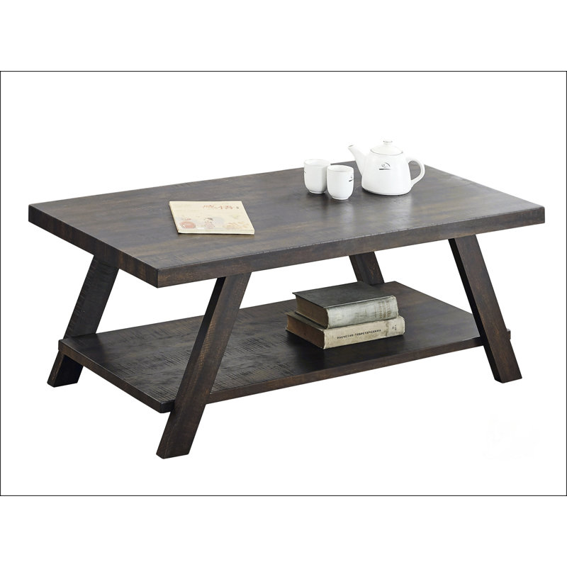 Table basse contemporaine avec tablette en bois et espace de rangement supplémentaire Athens, Espresso, Espresso
