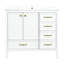 Meuble-lavabo de 36 po en blanc, structure en bois massif, lavabo en céramique lisse, design, 4 tiroirs pour essentiels 36 po avec cadre et pieds en pin, couleur blanche, porte, rangement efficace