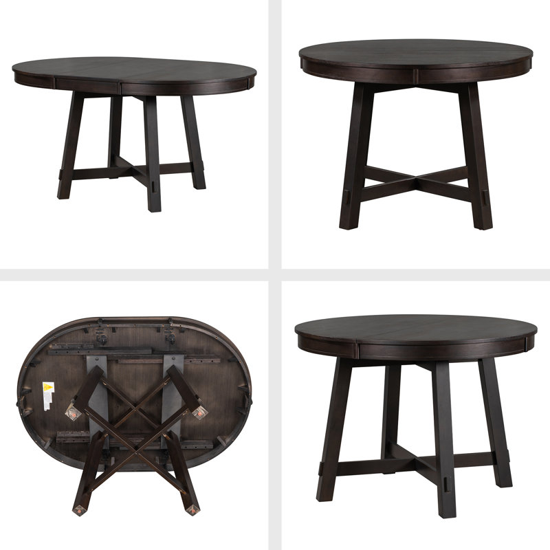 Lark Manor Farmhouse Round Extendable Dining Table With 16" Leaf Wood ...