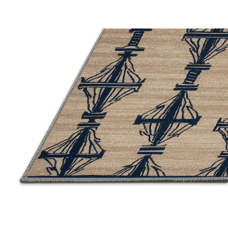 Washable Mast designs Nautical Area Rug, Square 6'