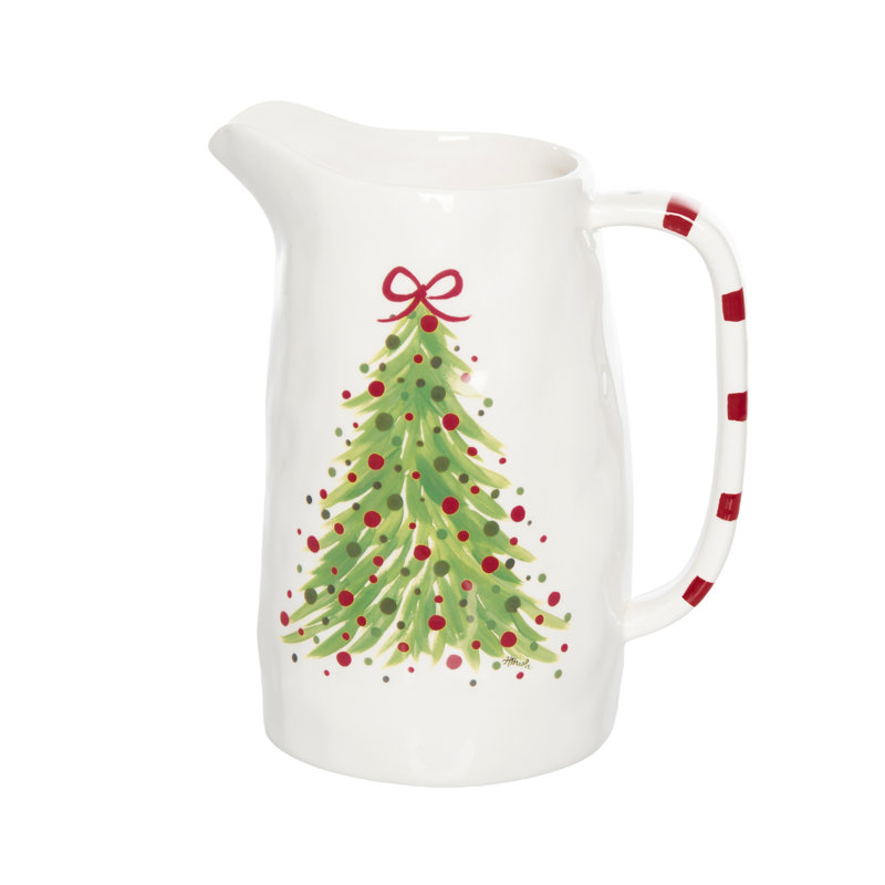 Pichet en céramique avec arbre à pois - Service à boissons 51,5 oz pour Noël, décoration de table multicolore, parfait pour une utilisation à l'intérieur, des cadeaux et des cadeaux d'hôtesse - pichet élégant et fonctionnel