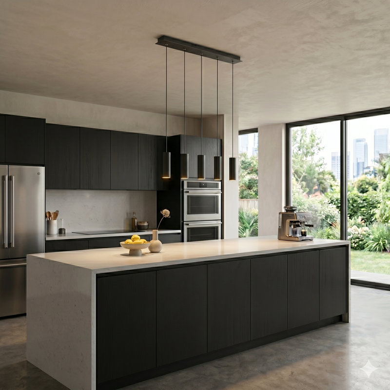 Luminaire suspendu linéaire à DEL 5 lumières pour îlot de cuisine Bludovice, Noir