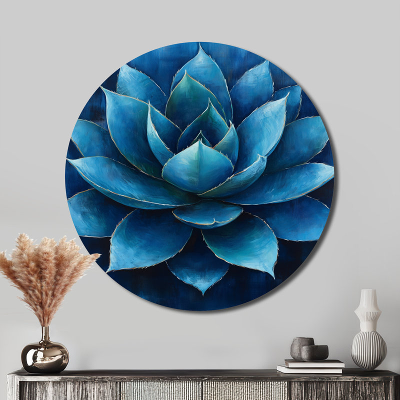 Étoile d'agave bleue - Affiche murale ronde en métal représentant une plante succulente, H 29 po x l 29 po